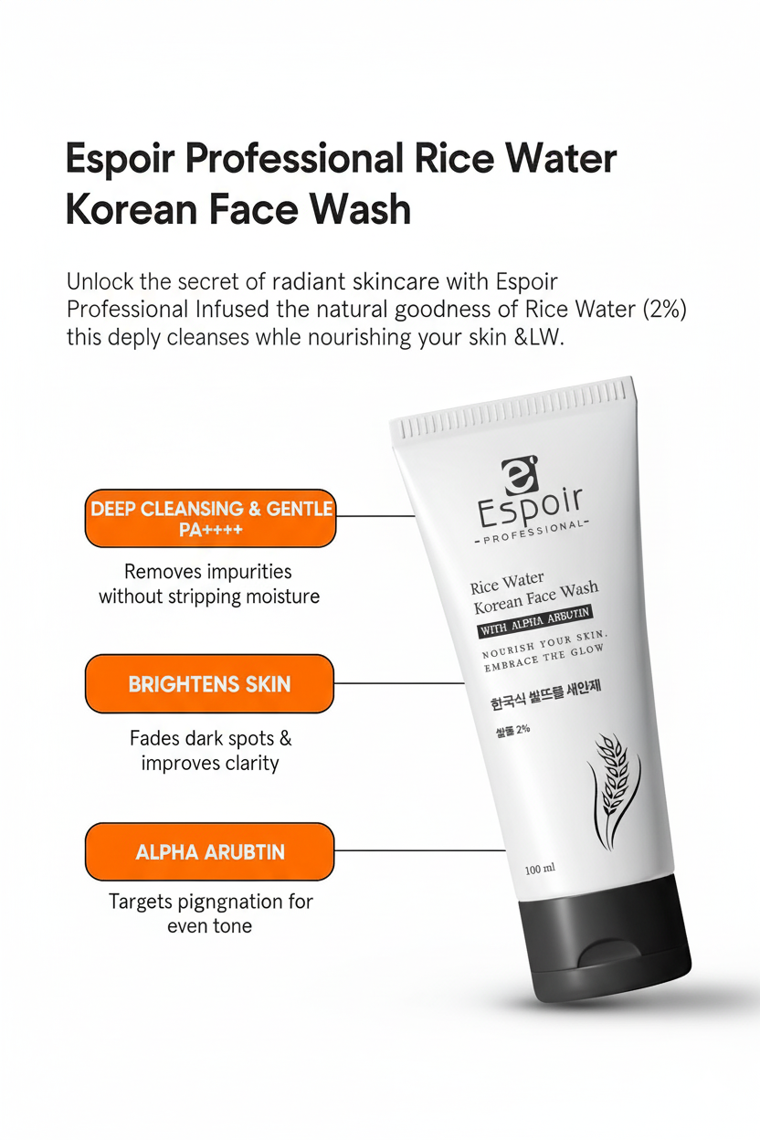 Rice Water Korean Face Wash with Alpha Arbutin – Brightening & Nourishing Cleanser (100 ml)