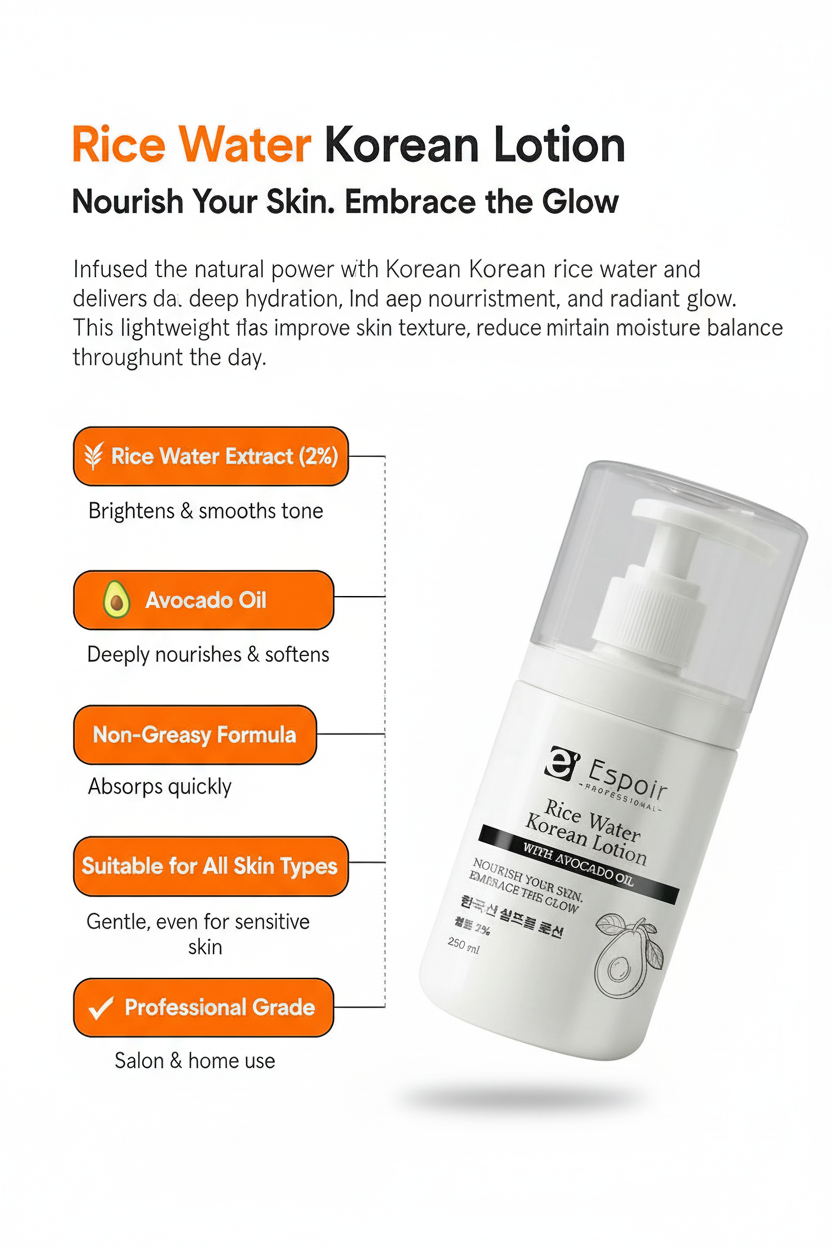 Rice Water Korean Lotion with Avocado Oil – 250ml